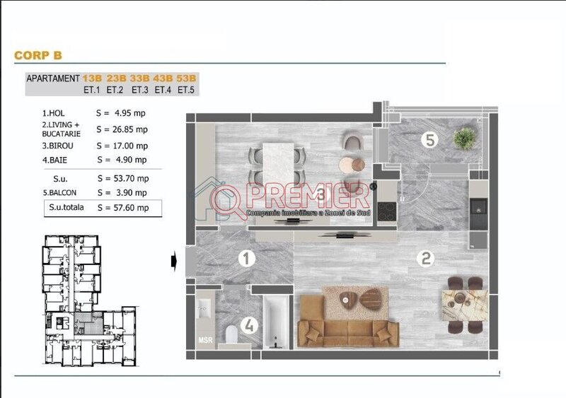 Sector 4, Metalurgiei, Grand Arena Mall, 2 camere, 77.500 euro.